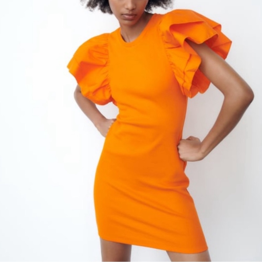 Zara Orange dress with dramatic sleeves Size Small NWOT
